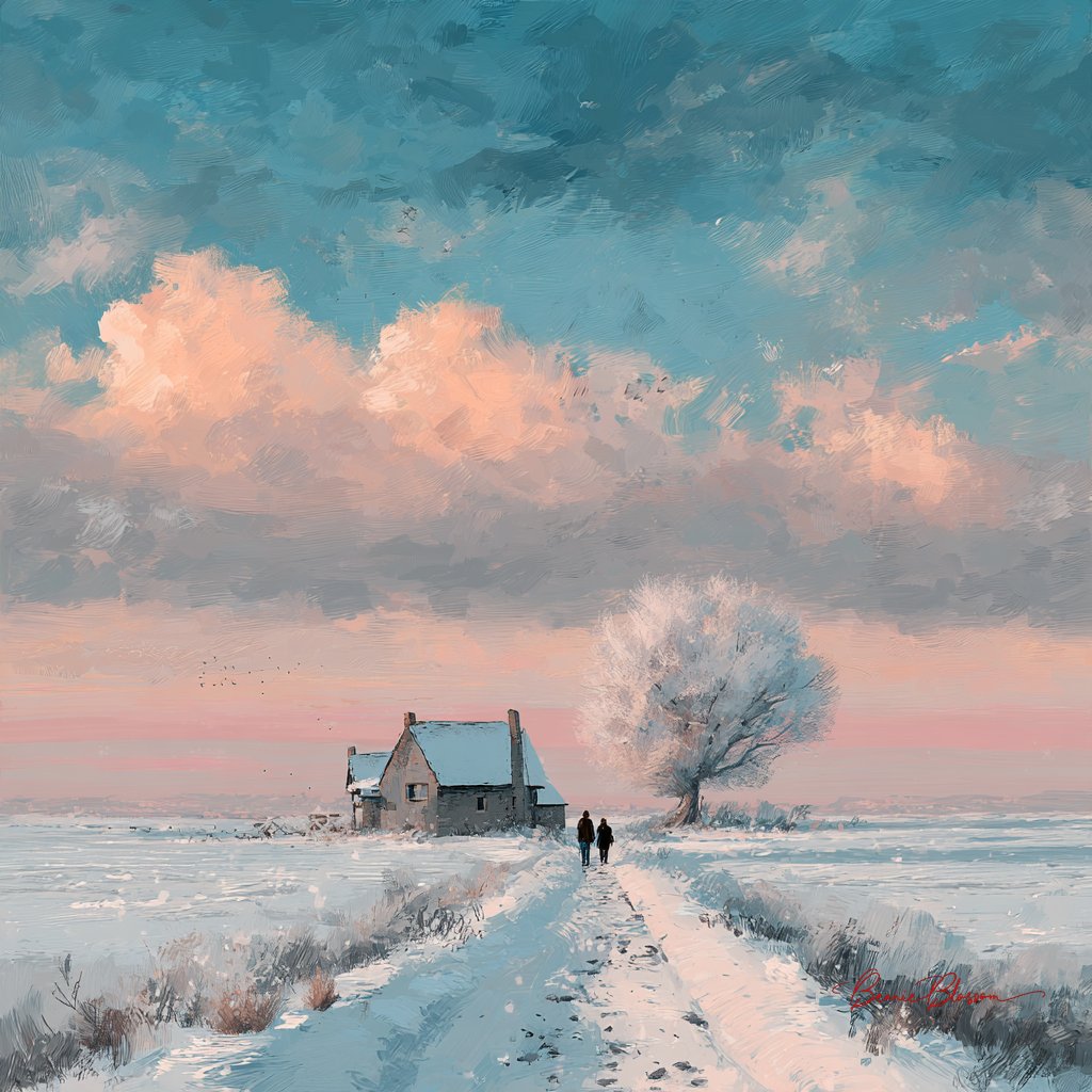 A Winter's Journey: Snowy Path to an Old House