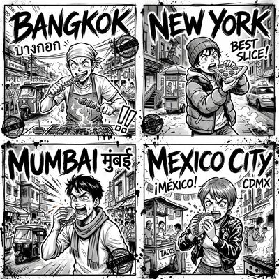 Gritty Manga Grid Shows Four Cities' Street Food Culture