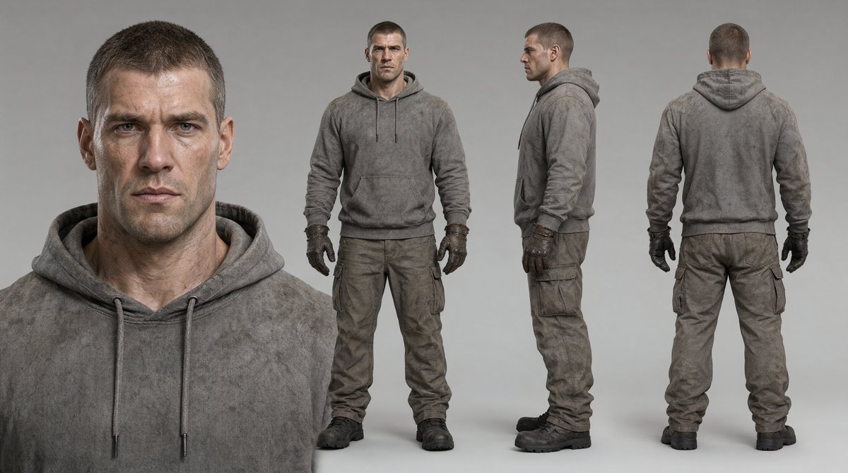 Gritty Character Reference Sheet Shows Daniel Stone in Three Views