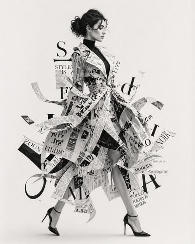 Monochrome Muse in Motion Typography Couture