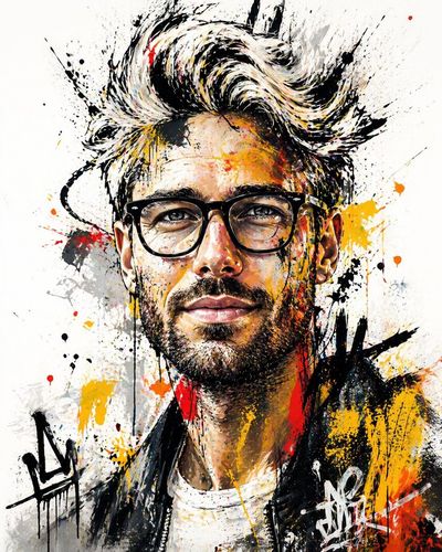 Urban Expressionist Portrait with Chaotic Color Energy