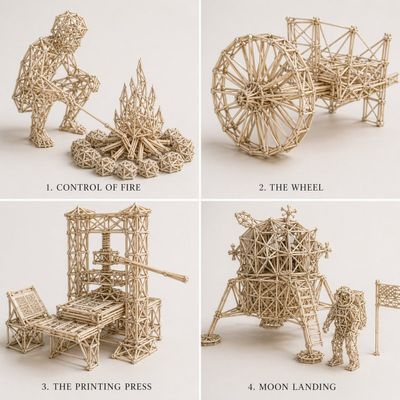Toothpick Triumphs: A 3D Tribute to Human Achievements