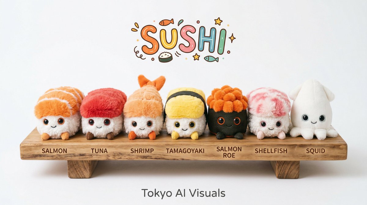 Fluffy Sushi Characters in Jellycat Style