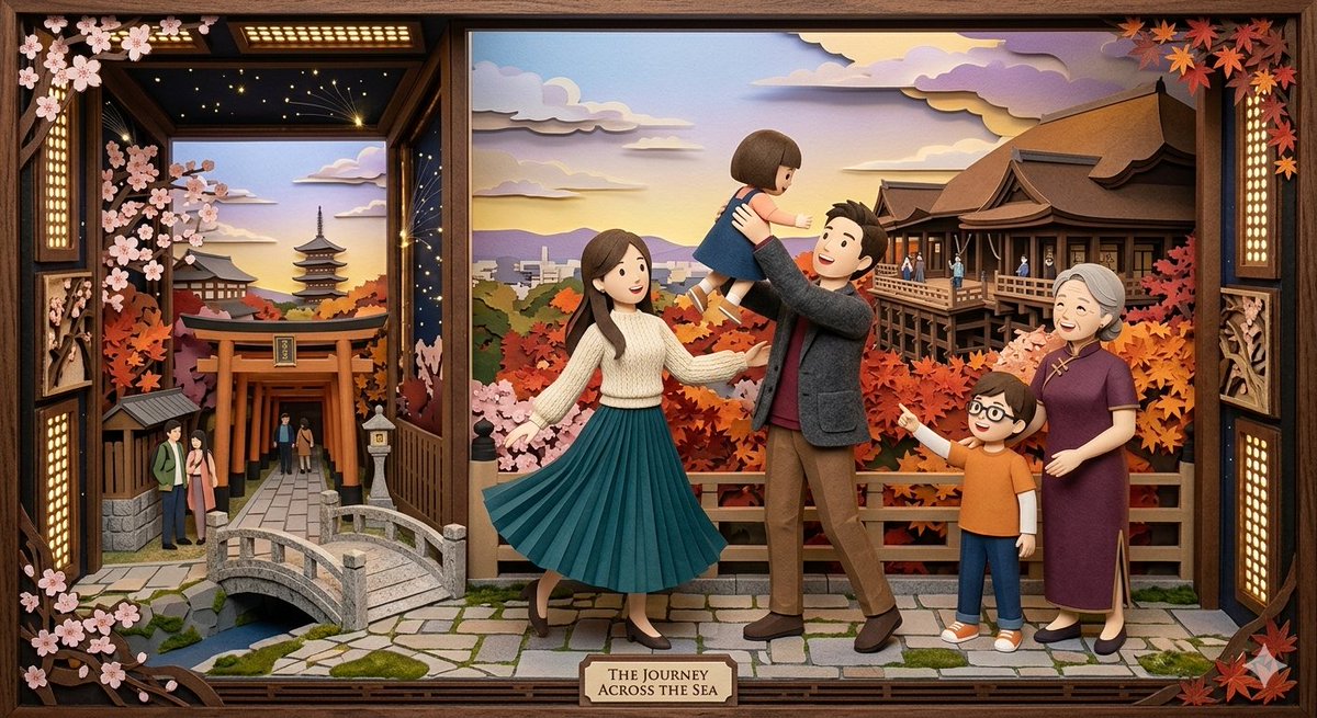 A family's paper-cut journey spans day and night in Japan.