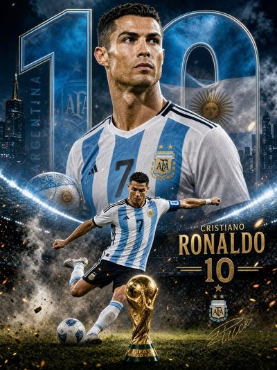 Argentina soccer stars shine beneath giant golden World Cup trophy