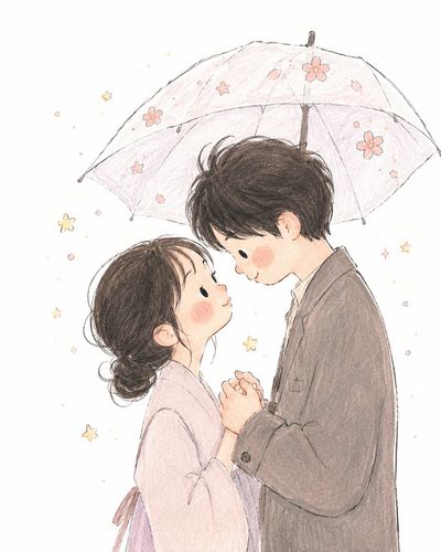 A cute doll-like girl dances under a starry pale sky
