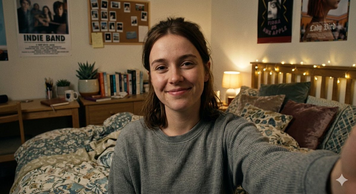 Dorm Room Glow: Cozy Cinematic Selfie