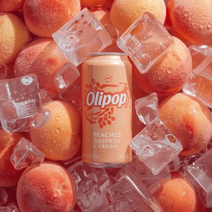 Frosted Perfection: Peaches & Cream OLIPOP Soda in Focus