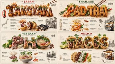 Street Food Typography Becomes Exploded View Culinary Anatomy Poster