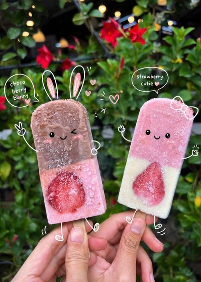 Whimsical Strawberry Popsicles in Kawaii Garden