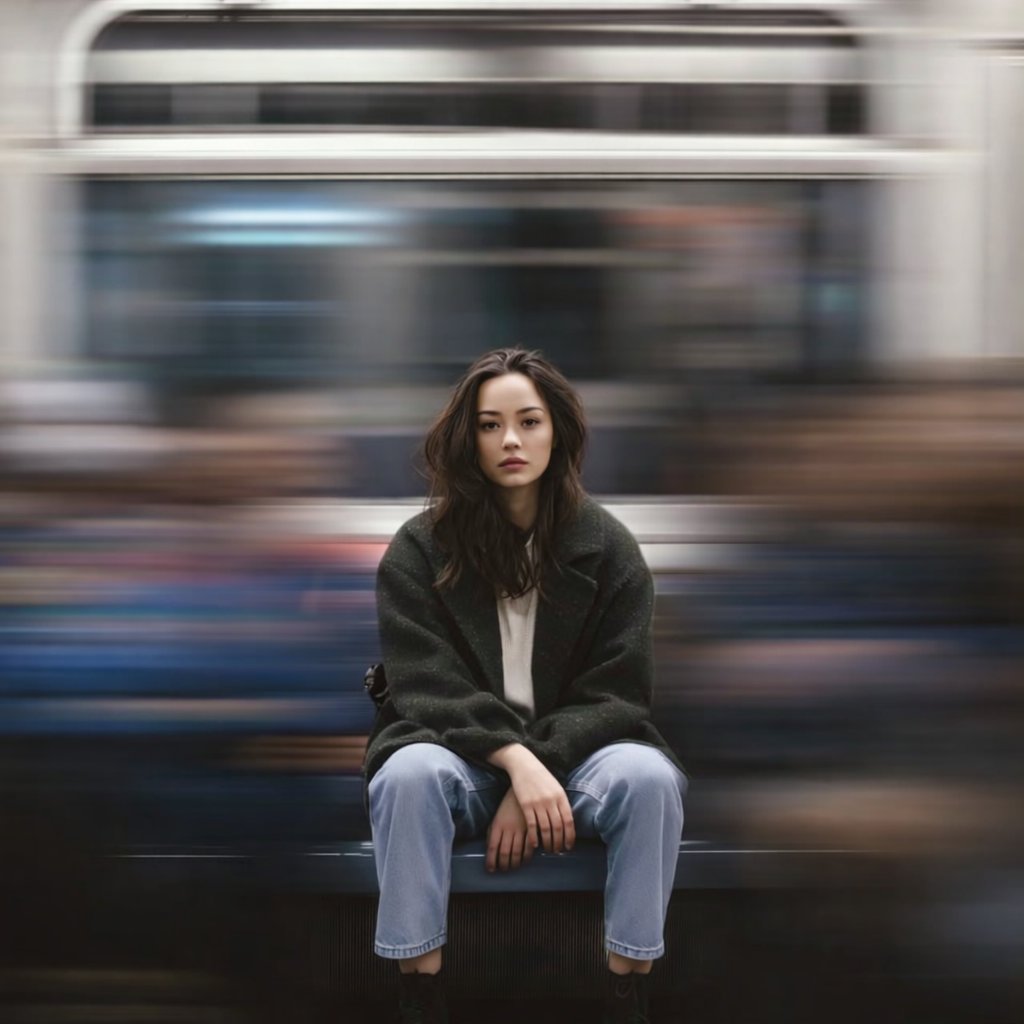 Stillness Amid Motion: Portrait on a Subway Platform