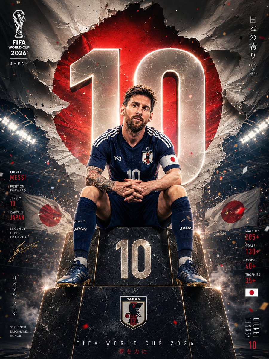 Japan's number 10 rises through torn paper under stadium lights