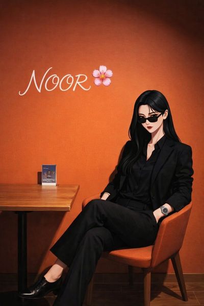 Confident Elegance: Woman in Black Amidst Warm Café Ambiance