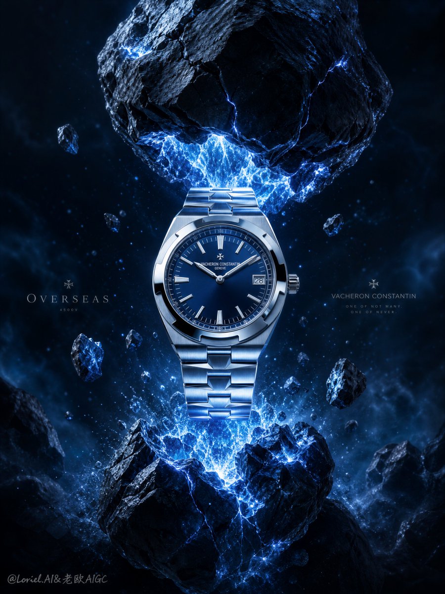 Vacheron Constantin Overseas floats in electric blue meteor eruption