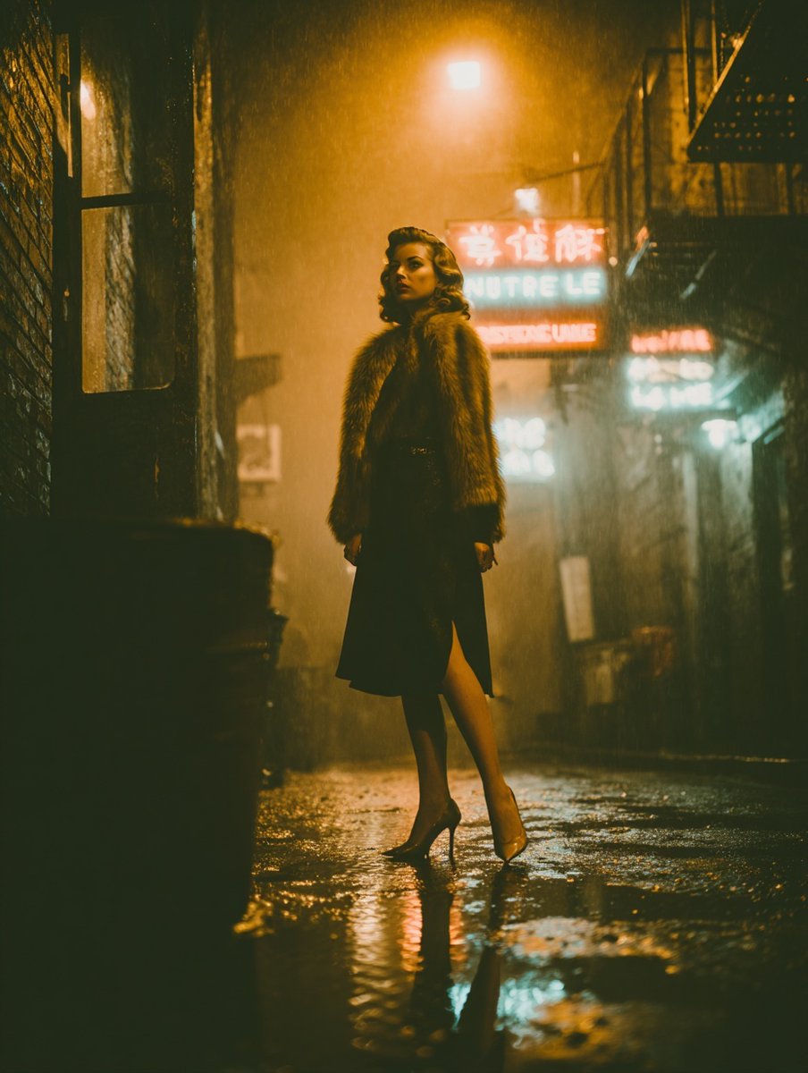 Shadowed Alley under Neon Glow in Noir Style