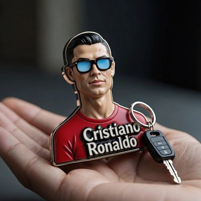 Hyper-Realistic 3D Bust Keychain with Custom Face and Bold Text