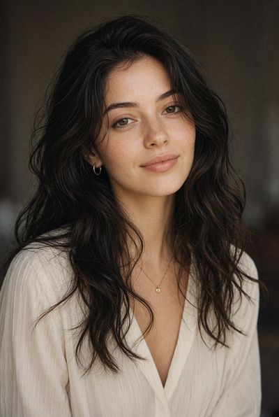 Warm brown eyes and gentle smile in soft portrait light