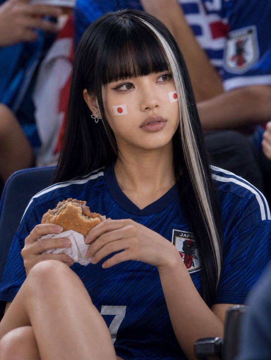 Japanese fan with platinum streak cheers at night football match