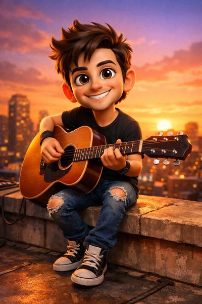 Rooftop Guitarist at Sunset