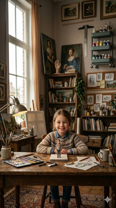 Miniature Muse: A Living Figurine Emerges from the Sketchbook