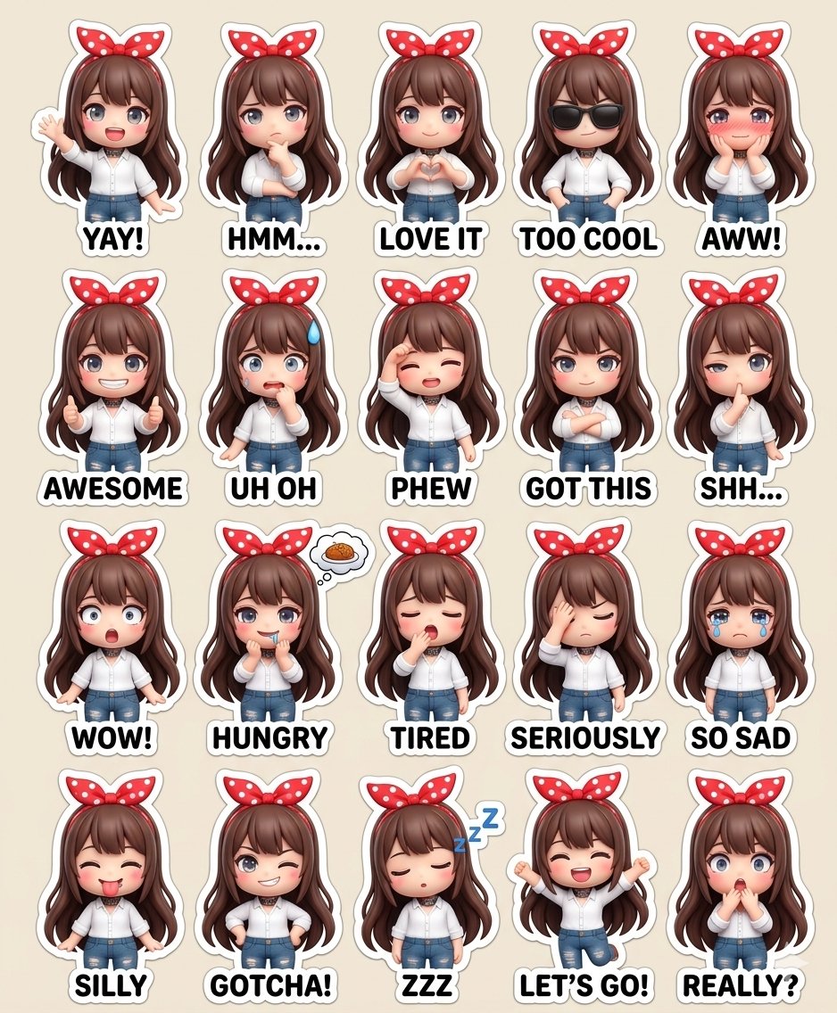 Gugugaga Emoji Collection: 3D Figurine Stickers in Playful Poses