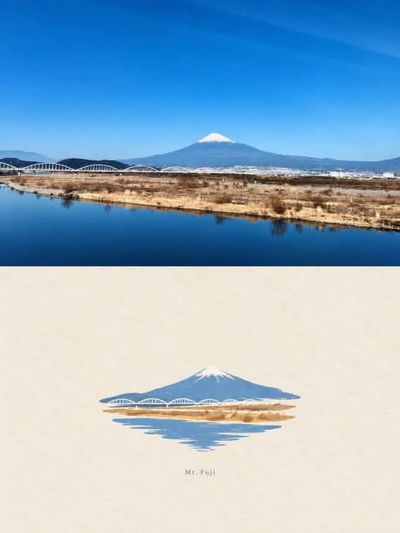 Minimalist Watercolor and Ink Illustration of a Sunset Bay Landscape