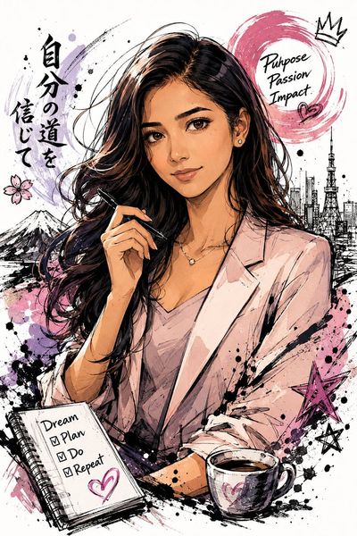 Whimsical Self-Portrait in Japanese Style
