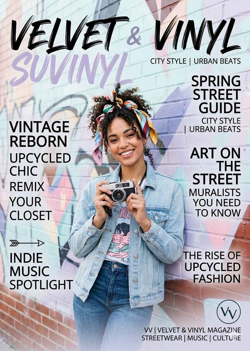 Smiling woman with scarf holds vintage camera on urban cover
