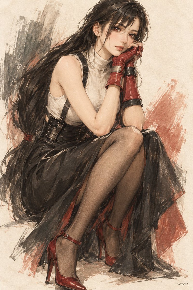 Hand-drawn fashion sketch of elongated figure in vintage studio pose