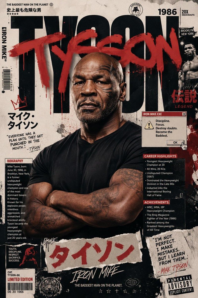 Tyson's fierce portrait dominates a Japanese street-art poster