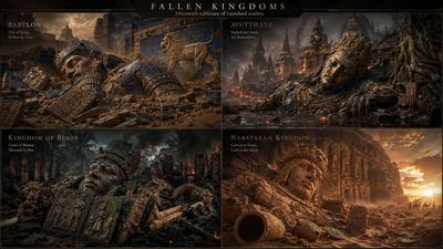 Four fallen kingdoms lie shattered beneath a glowing storm