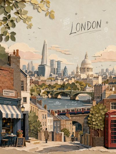 Layered paper diorama shows London's historic and modern coexistence