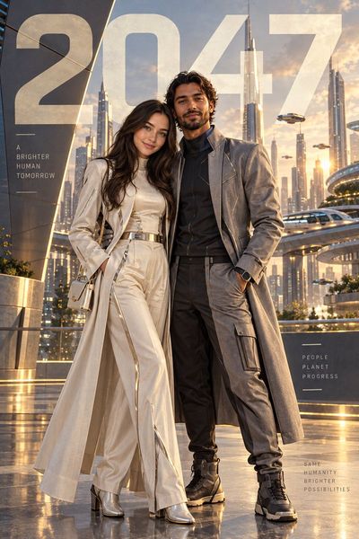 Couple Transformed Into 1970s Vintage Fashion Poster Art