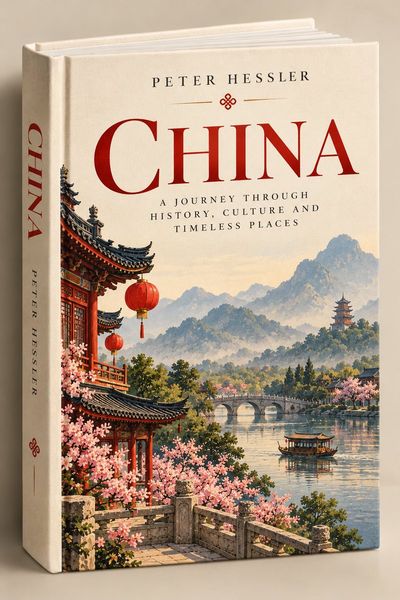 Hardcover travel book mockup stands with vintage illustrated cover charm