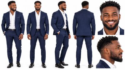 Character Turnaround Sheet Shows Six Views on White Background