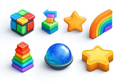 Iconic Game Visuals: Cartoon-Style Set of Game Elements