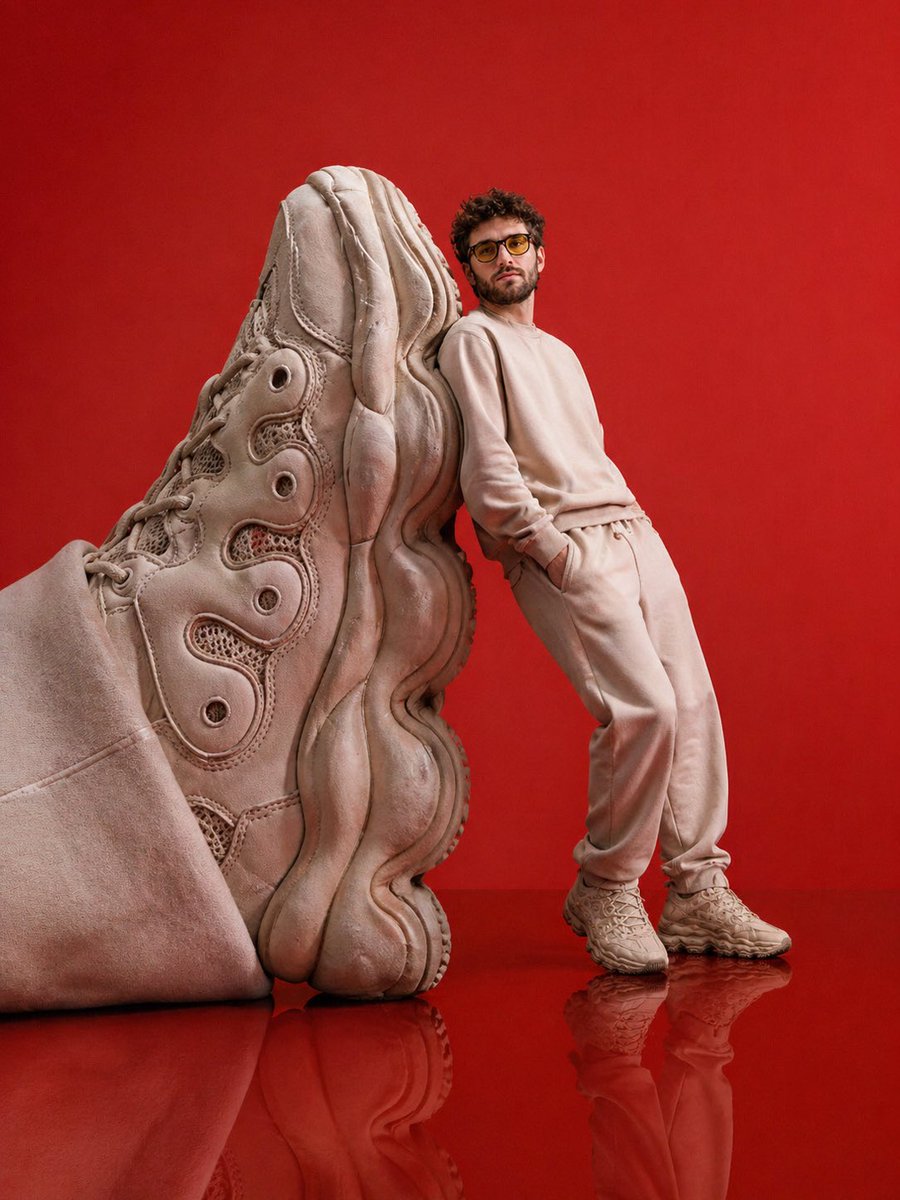 Giant Sneaker Fashion Editorial with Monochrome Streetwear