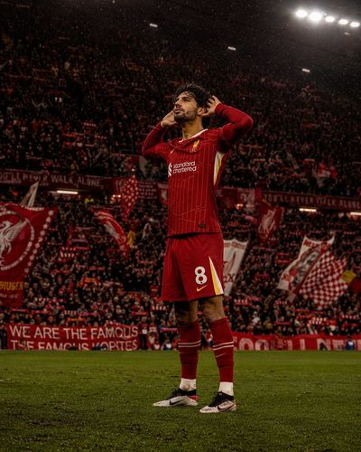 Liverpool footballer taunts Kop end with hands cupped behind ears