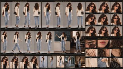 Cinematic Character Sheet Locks Model's Exact Outfit in Four Views