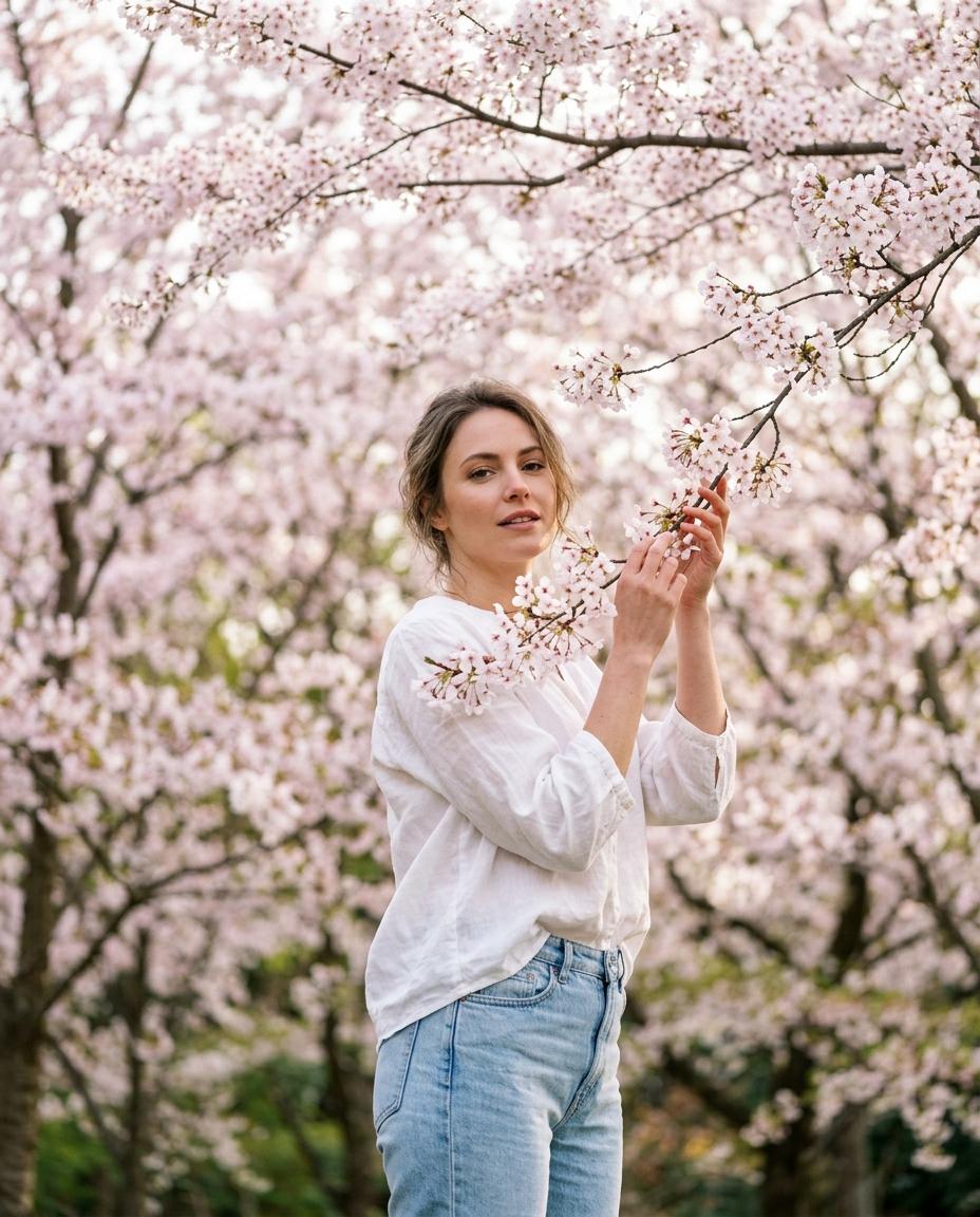 Serene Spring Elegance in Cherry Blossom Garden