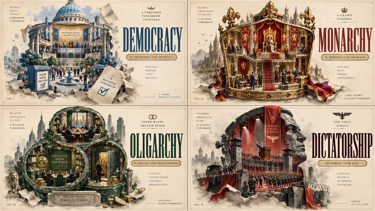 Four Governments Become Pastel Dioramas in a Collector's Poster Grid
