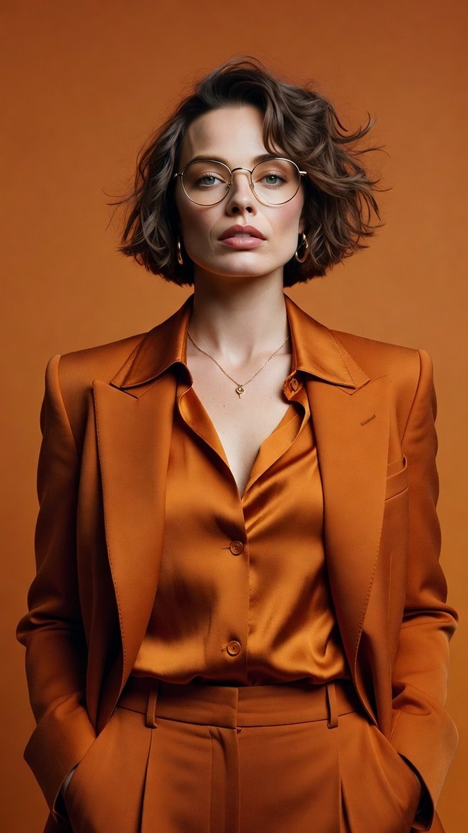 Burnt-Orange Elegance: Margot Robbie Portrait