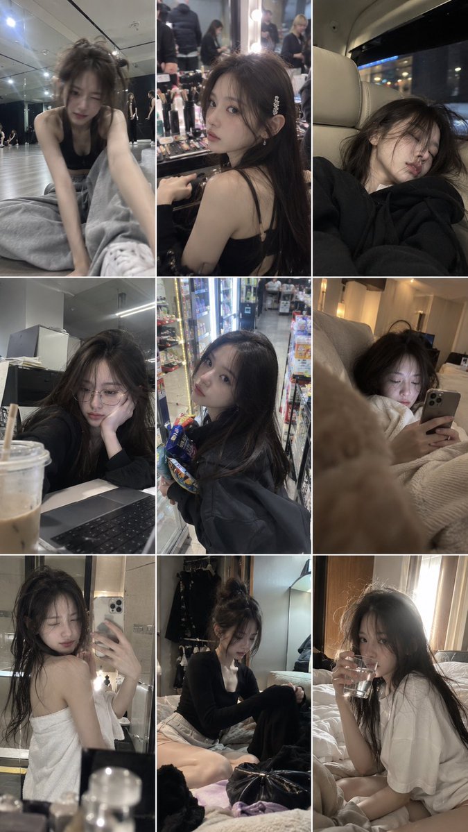 K-pop idol's candid daily life captured in messy nine-grid snapshots