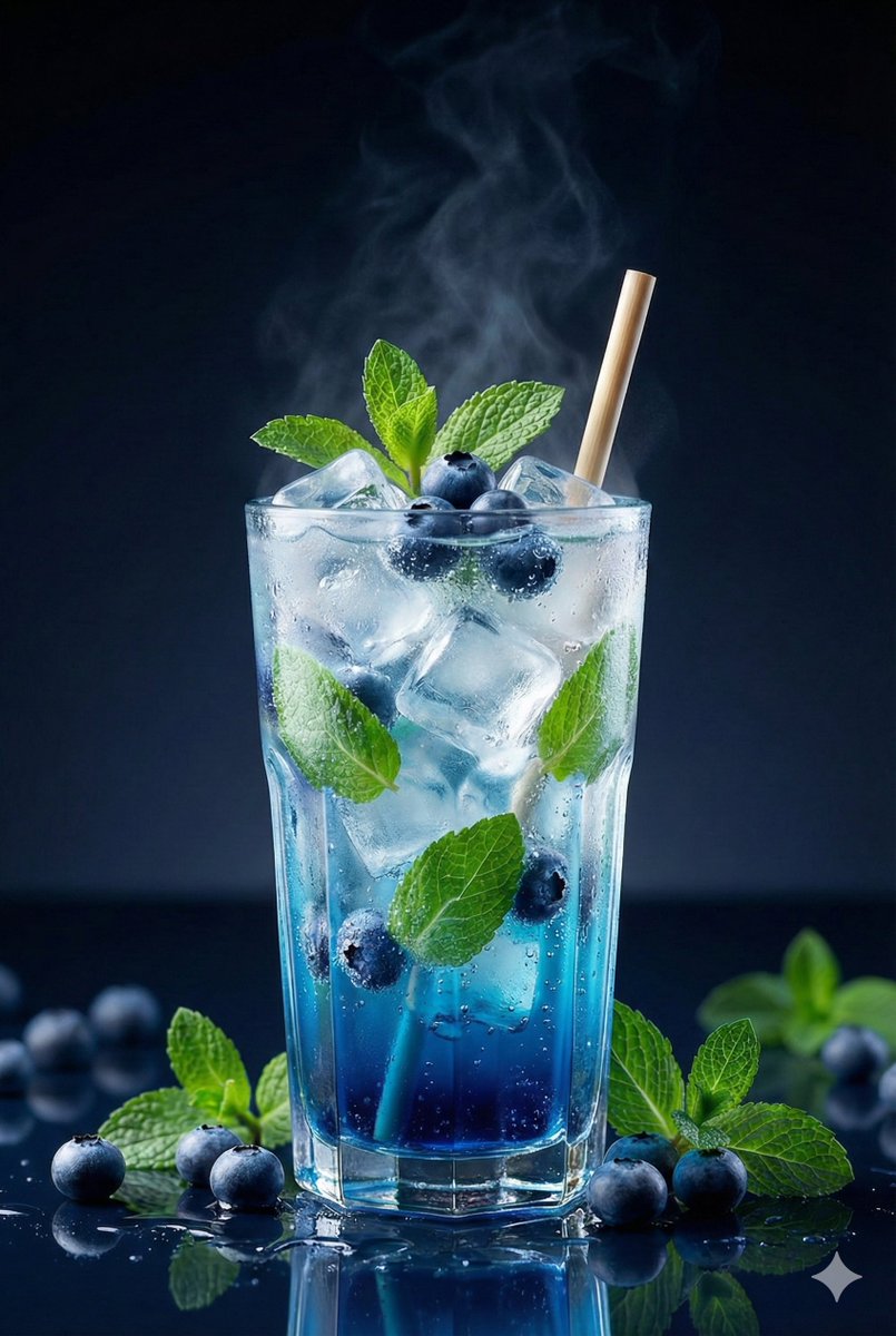 Crisp Blueberry Mint Soda in Cinematic Detail