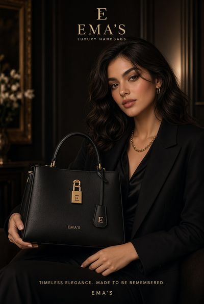 Elegant Woman Holds Black Leather Handbag in Dimly Lit Interior