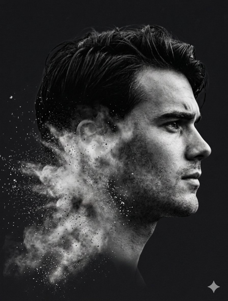 Fragmented Identity: Double Exposure Portrait in Black and White