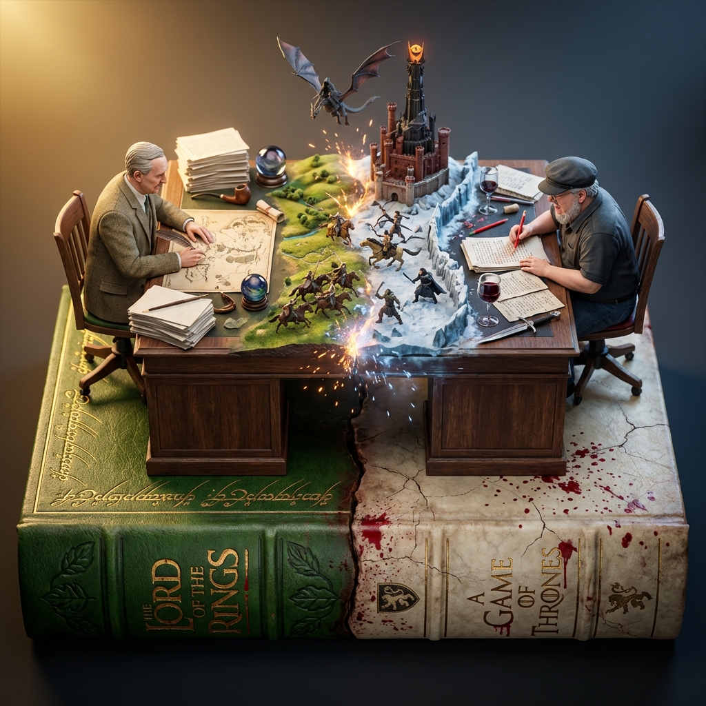 Epic Literary Clash: Authors in a Duel of Worlds