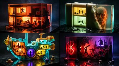Resin-scaled building glows from within, thin walls blazing bright