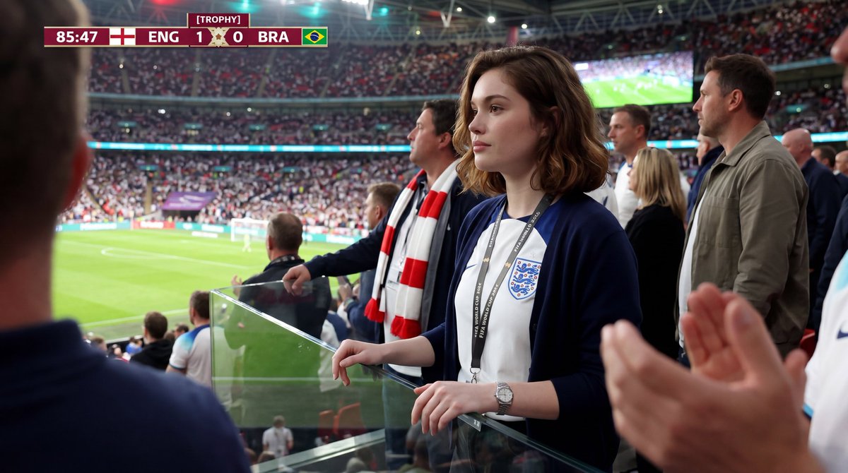 A focused hijabi fan watches a tense World Cup penalty kick