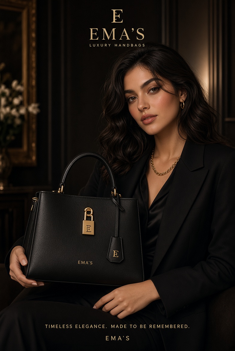 Elegant Woman Holds Black Leather Handbag in Dimly Lit Interior